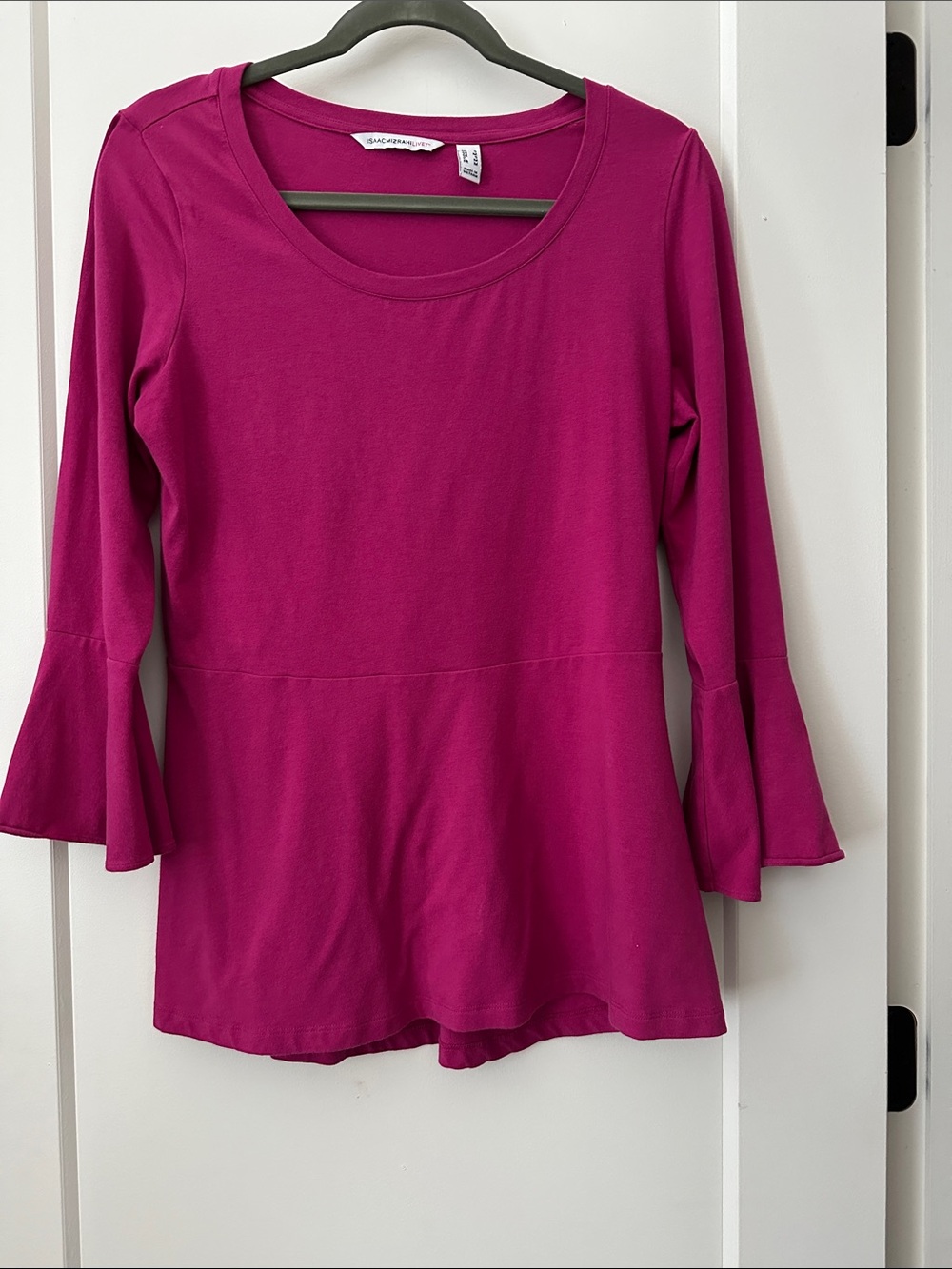 Isaac Mizrahi Live Fuchsia Peplum Long-Sleeve Top with Bell Sleeves